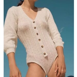 Tach Clothing Corina Cream Cable Knit Bodysuit Wool Blend Size Small